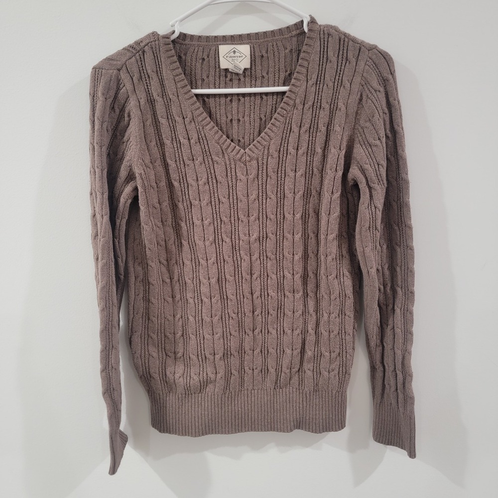 Y2K St‎ Johns Bay Womens Sweater Size Medium Cable Knit Brown Academia Old Money